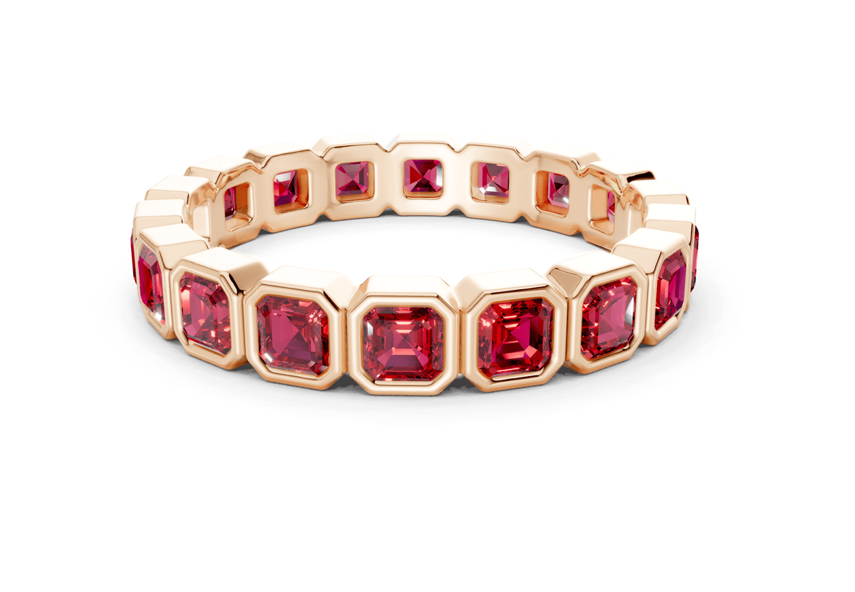 Petite Elysees Asscher Cut Ruby Gemstone Eternity Band 1½ Carat Total Wt.