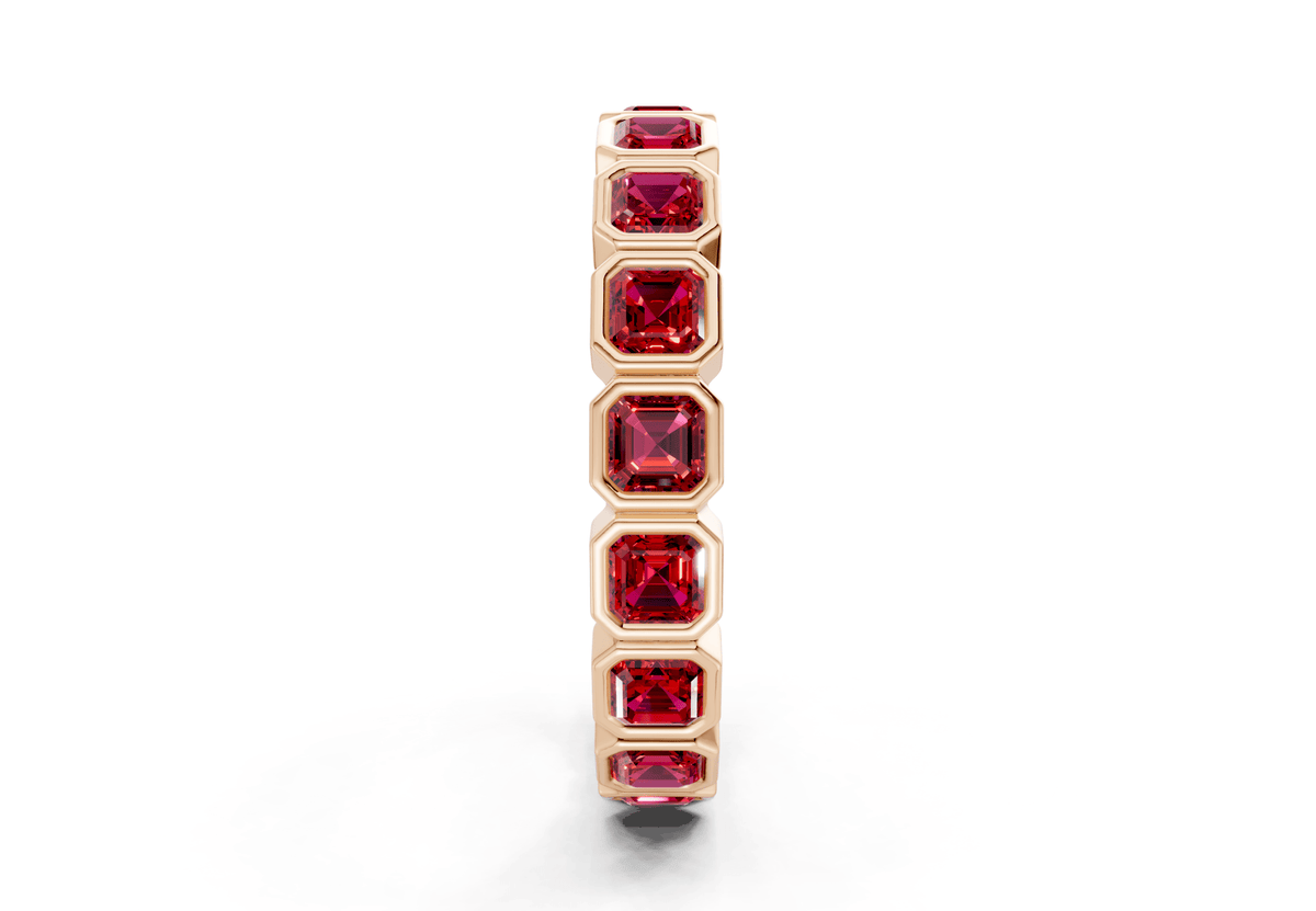 Petite Elysees Asscher Cut Ruby Gemstone Eternity Band 1½ Carat Total Wt.