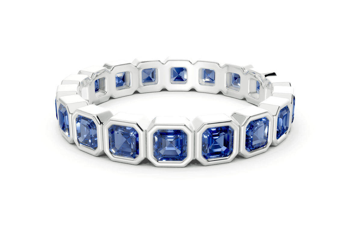 Petite Elysees Asscher Cut Sapphire Gemstone Eternity Band 1½ Carat Total Wt.