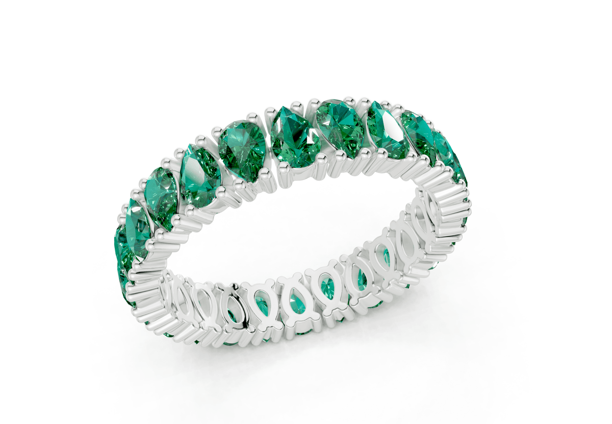 Petite Melrose Pear Cut Emerald Gemstone Eternity Band 2½ Carat Total Wt.