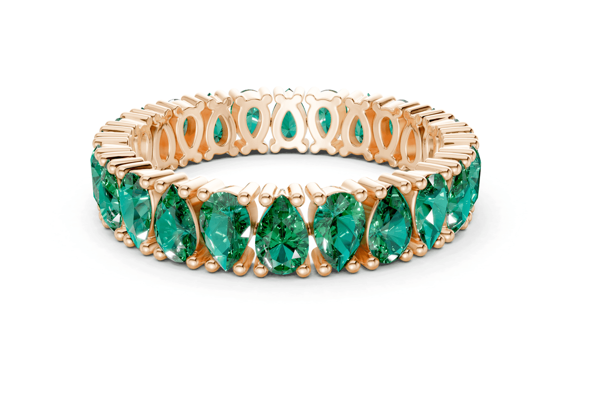 Petite Melrose Pear Cut Emerald Gemstone Eternity Band 2½ Carat Total Wt.