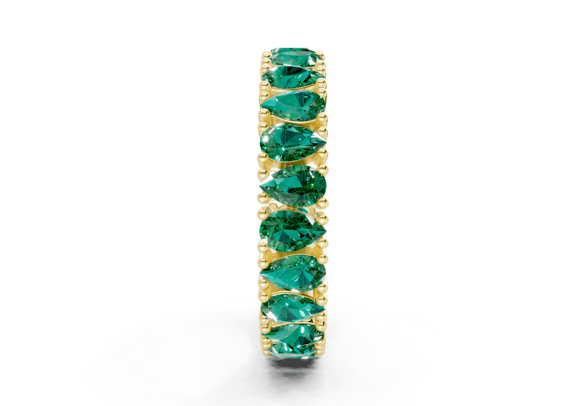 Petite Melrose Pear Cut Emerald Gemstone Eternity Band 2½ Carat Total Wt.