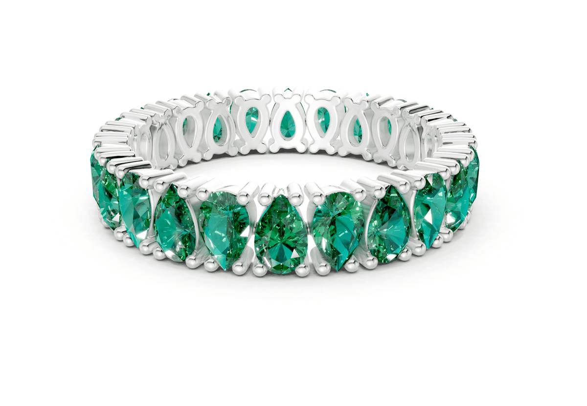 Petite Melrose Pear Cut Emerald Gemstone Eternity Band 2½ Carat Total Wt.