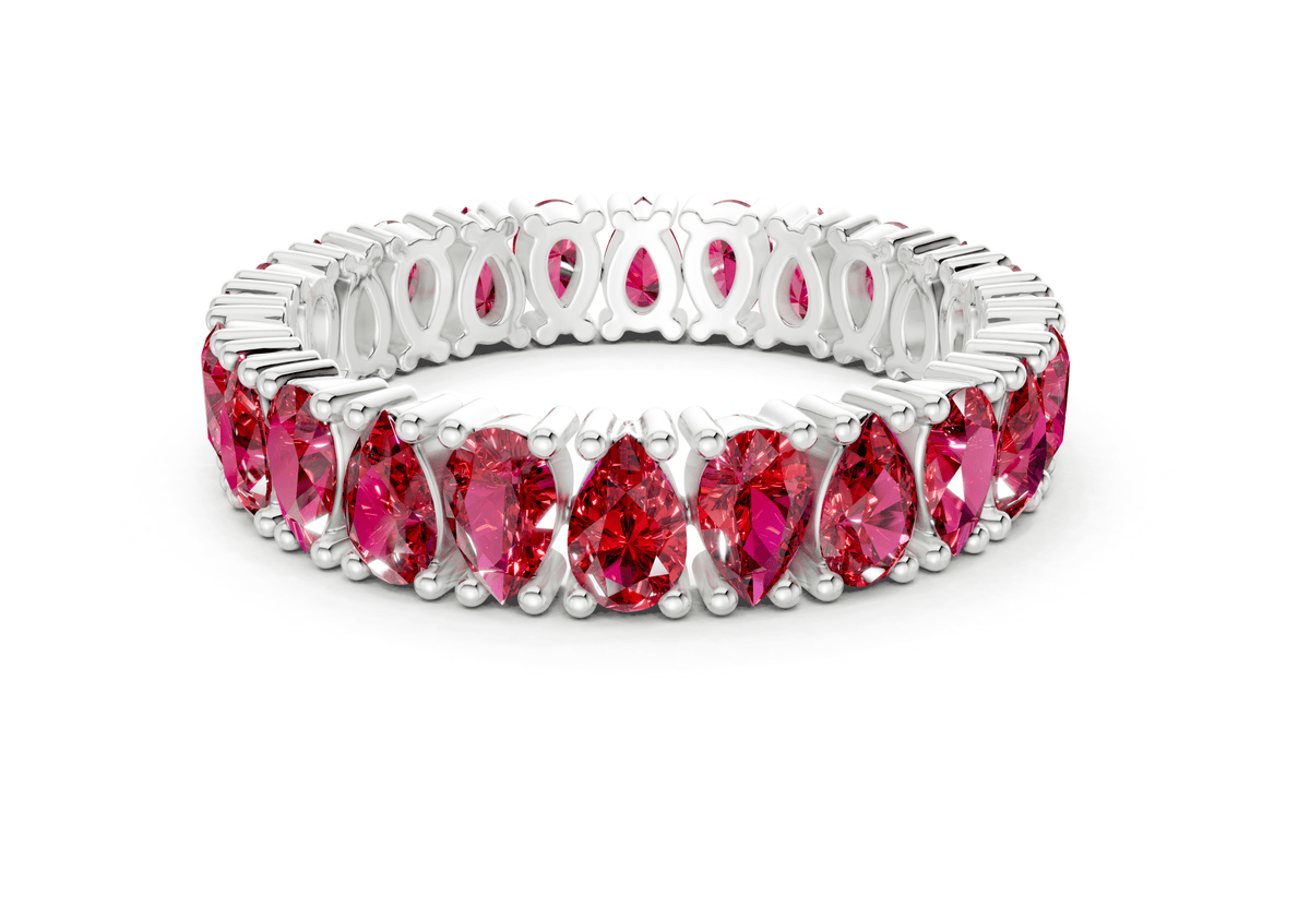 Petite Melrose Pear Cut Ruby Gemstone Eternity Band 2½ Carat Total Wt.