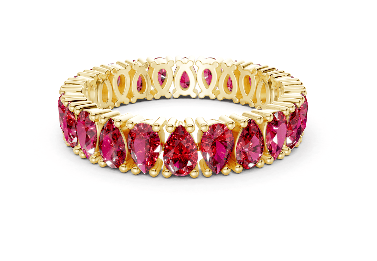 Petite Melrose Pear Cut Ruby Gemstone Eternity Band 2½ Carat Total Wt.