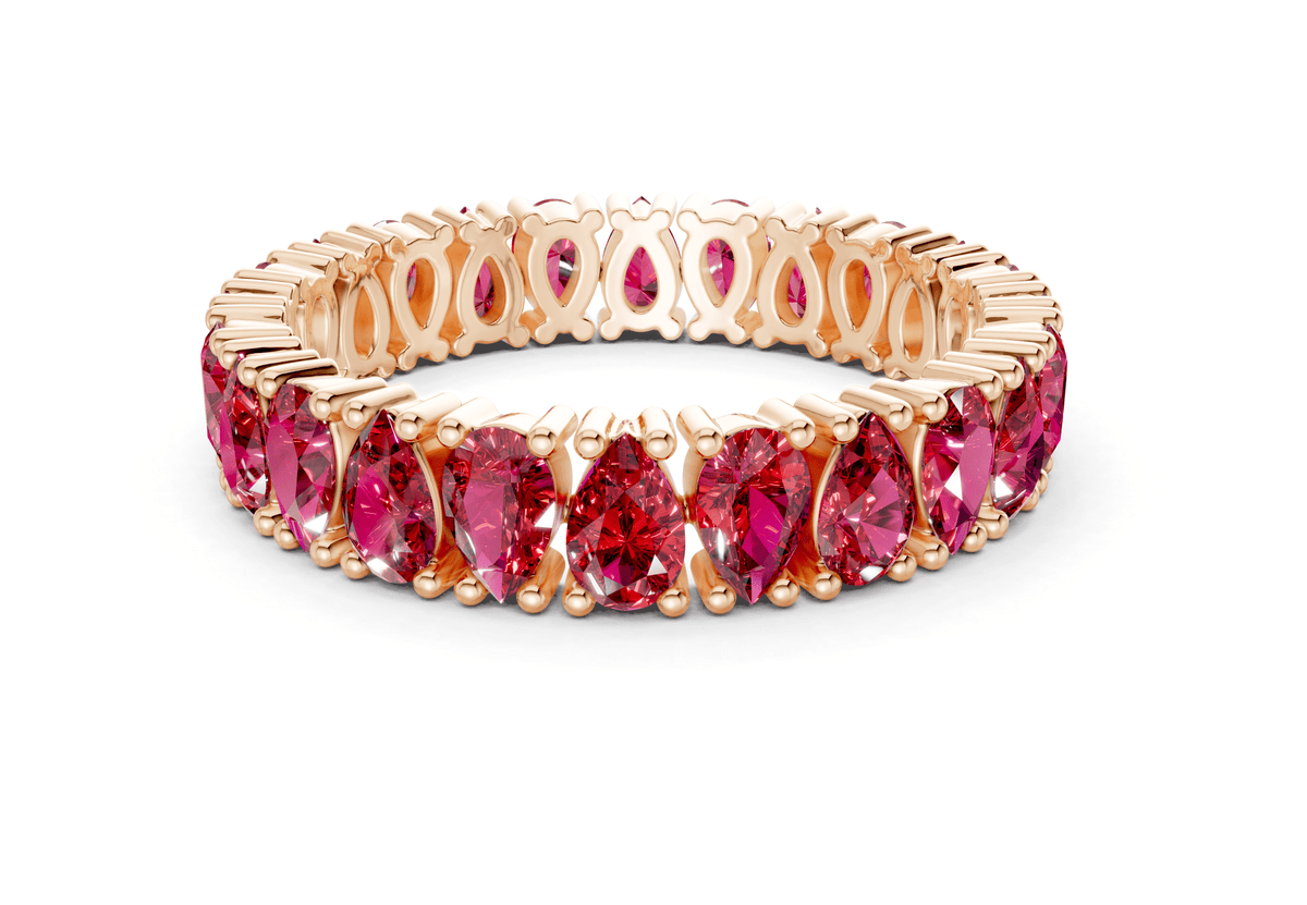 Petite Melrose Pear Cut Ruby Gemstone Eternity Band 2½ Carat Total Wt.