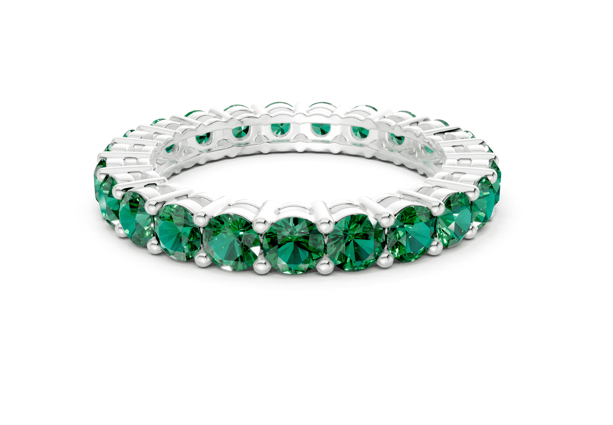 Petite Melrose Round Cut Emerald Gemstone Eternity Band 2½ Carat Total Wt.