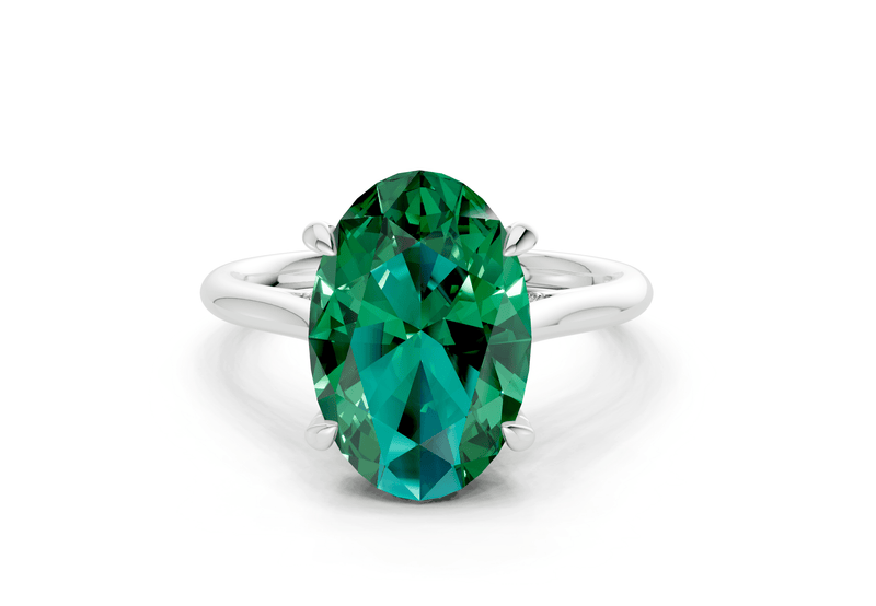 Piper Emerald Gemstone Solitaire Oval Cut 2mm Engagement Ring - Ring Premier