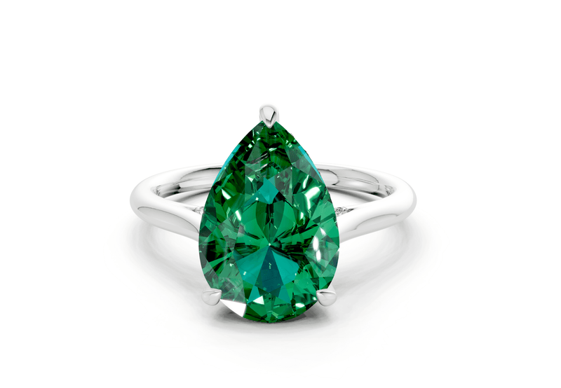 Piper Emerald Gemstone Solitaire Pear Cut 1.8mm Engagement Ring - Ring Premier