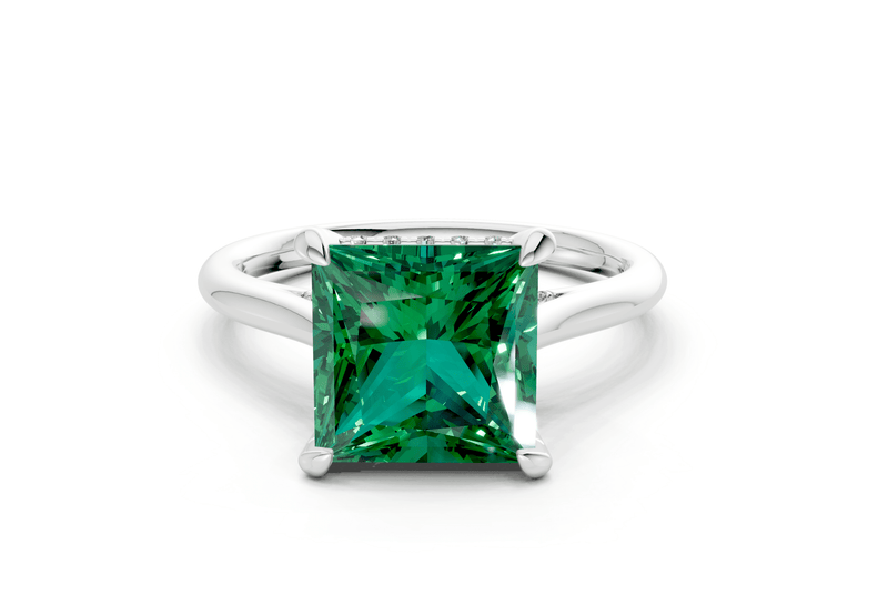 Piper Emerald Gemstone Solitaire Princess Cut 2mm Engagement Ring - Ring Premier