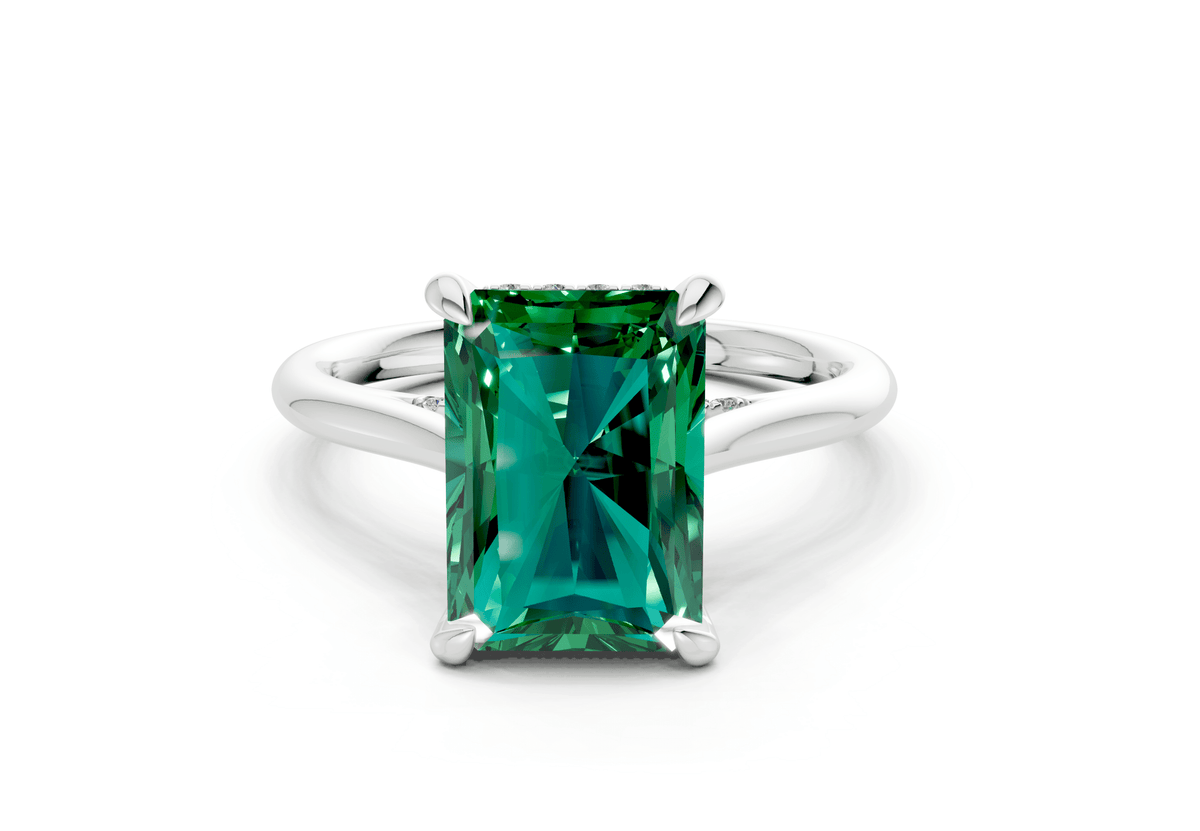 Piper Emerald Gemstone Solitaire Radiant Cut 1.8mm Engagement Ring