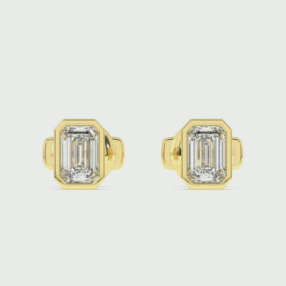 Classic Manhattan Emerald Diamond Bezel Studs