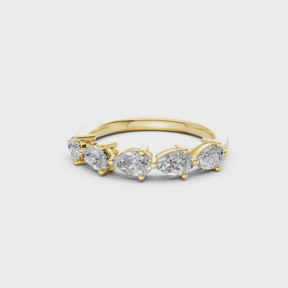 pear five-stone lab diamond band in yellow gold
