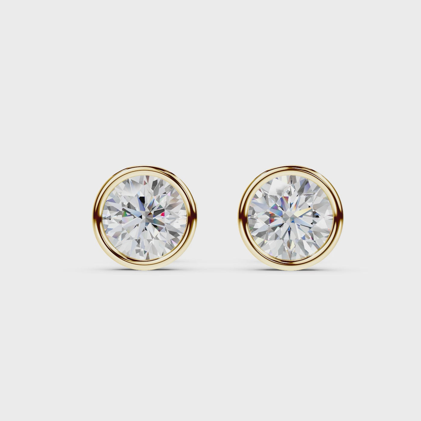 Bezel Set Martini Round Studs - Yellow Gold - 360 view