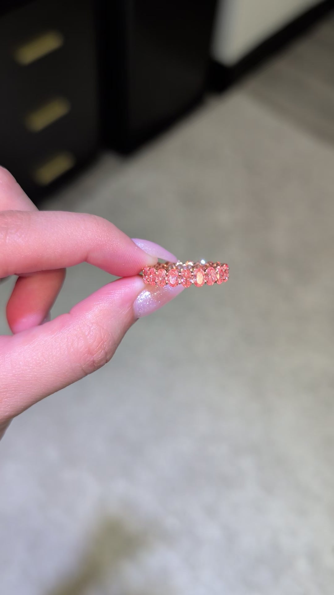 Melrose Oval Cut Pink Diamond Eternity Band, 3 ct, 14K Rose Gold, Size 7