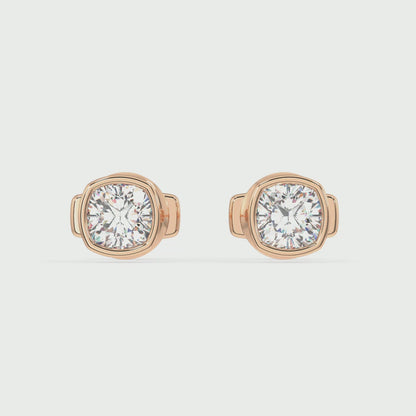 Classic Manhattan Cushion Diamond Bezel Studs