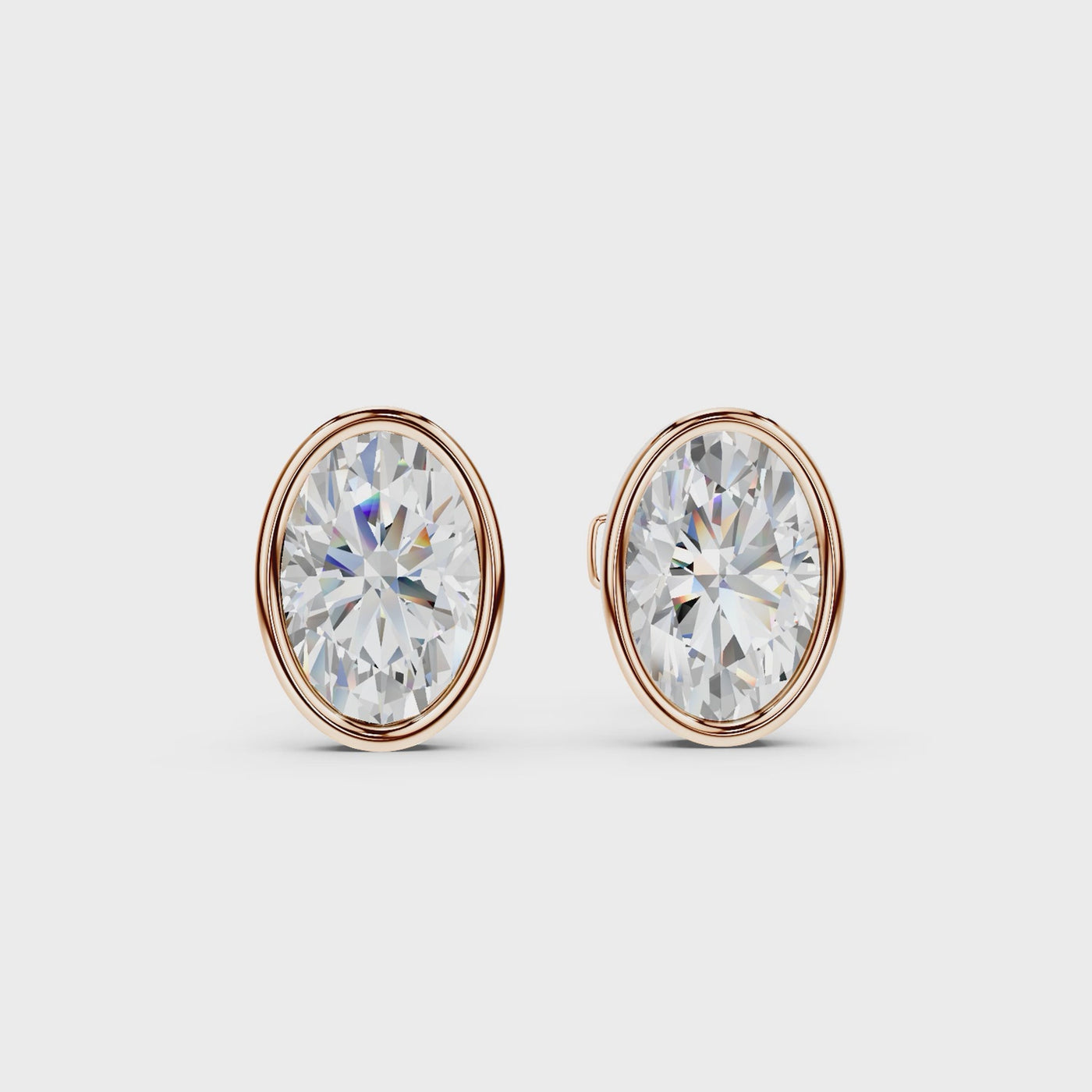 Bezel Set Martini Oval Studs - Rose Gold - 360 view