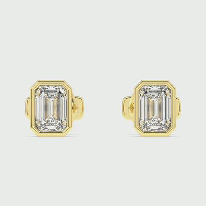 Classic Manhattan Emerald Diamond Bezel Studs