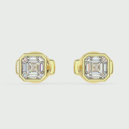 Classic Manhattan Asscher Diamond Bezel Studs