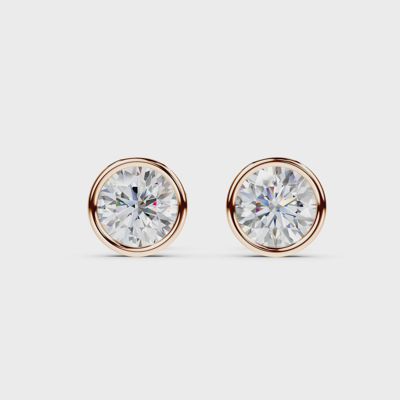 Bezel Set Martini Round Studs - Rose Gold - 360 view