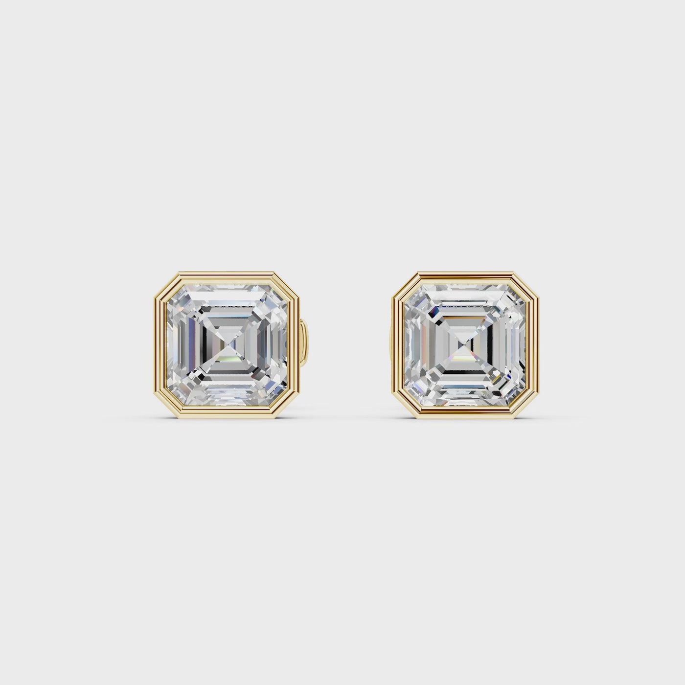 Bezel Set Martini Asscher Studs - Yellow Gold - 360 view