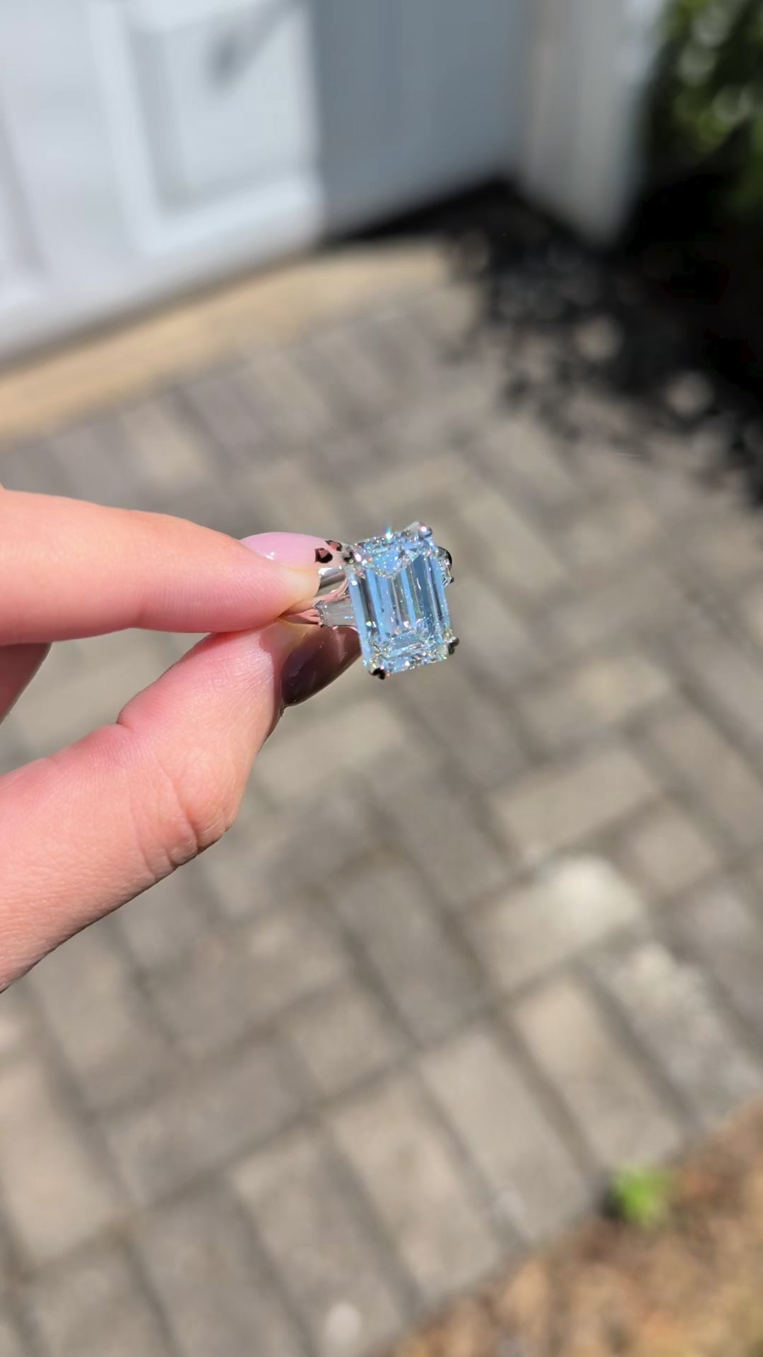8.19 ct Emerald Cut Lab-Grown Diamond Engagement Ring, 14K White Gold - The Tribeca Three-Stone