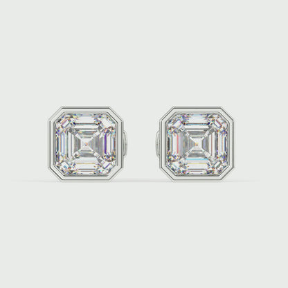 Classic Manhattan Asscher Diamond Bezel Studs