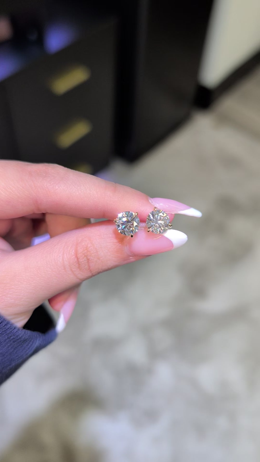 3.02 ct tw Round Lab-Grown Diamond Stud Earrings, 14K Yellow Gold - Florence 3-Prong Martini