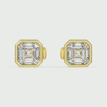 Classic Manhattan Asscher Diamond Bezel Studs