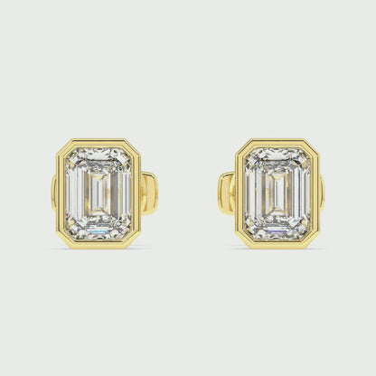 Classic Manhattan Emerald Diamond Bezel Studs