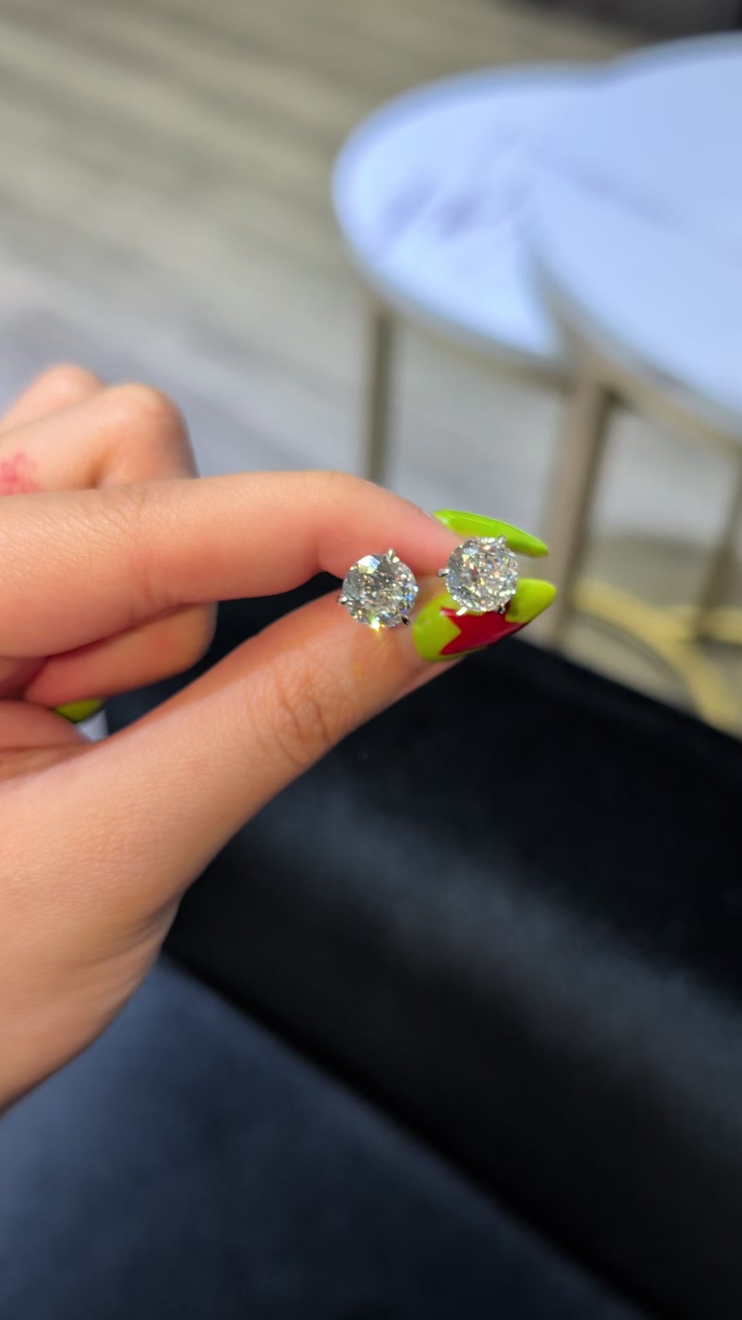 5.05 ct tw Portuguese Cut Lab-Grown Diamond Stud Earrings, 14K White Gold - 3-Prong Martini, Guardian-back