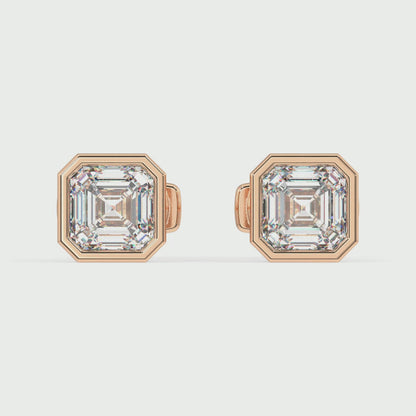 Classic Manhattan Asscher Diamond Bezel Studs