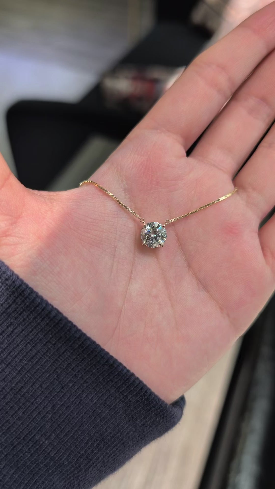 2.00 ct Round Lab-Grown Diamond Necklace, 14K Yellow Gold - The Rue Solitaire, Box Chain 18"