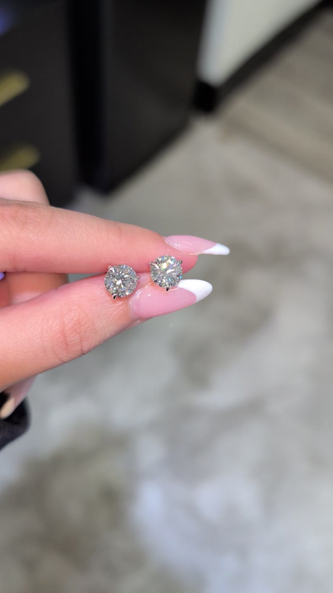 3.16 ct tw Round Lab-Grown Diamond Stud Earrings, 14K White Gold - Florence 3-Prong Martini