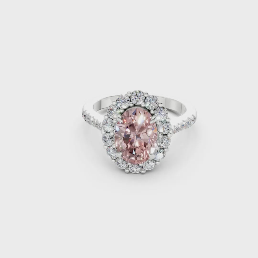 The Rose Halo Ring- 2.00ct Oval Fancy Vivid Pink, VS2