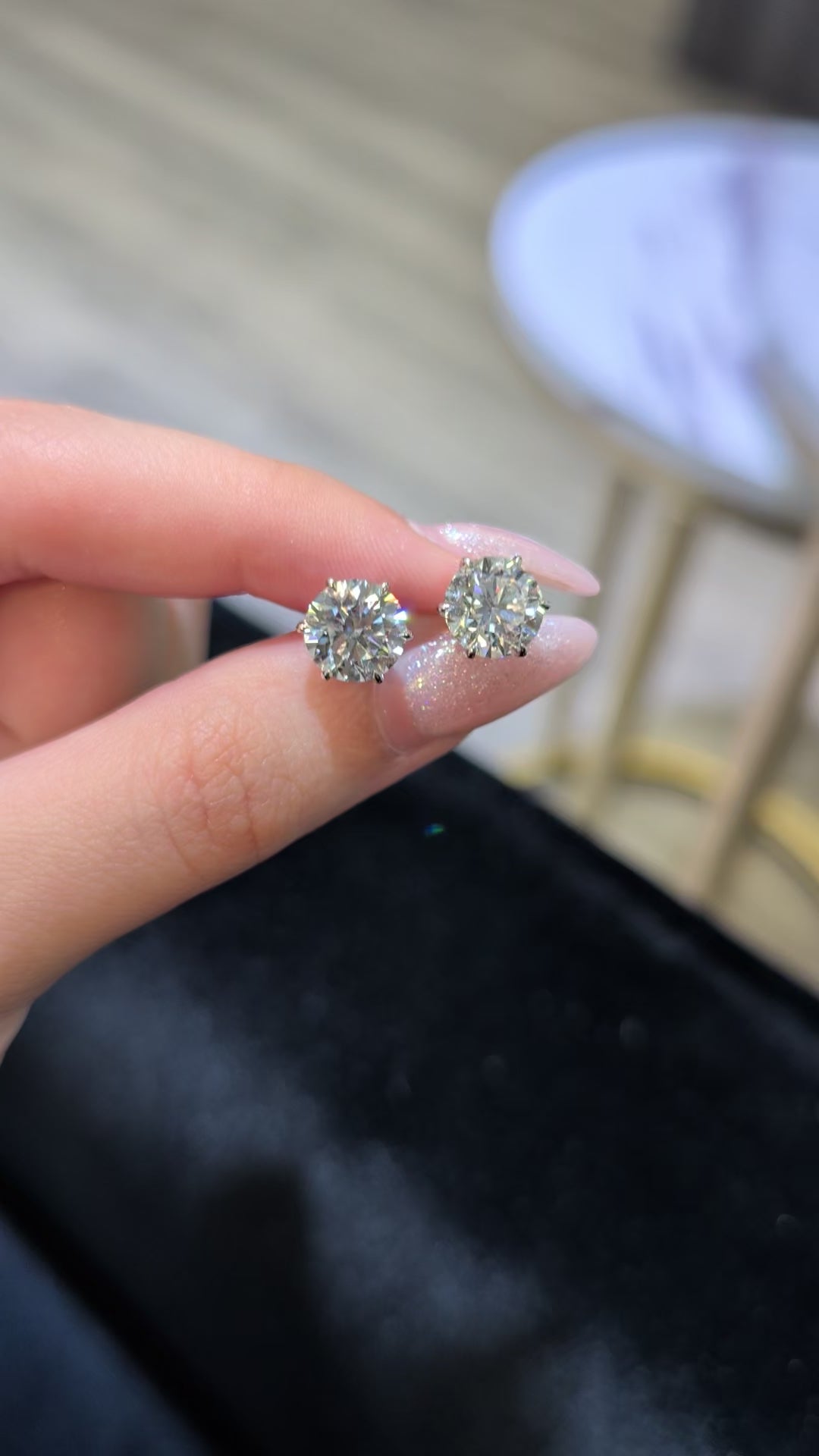 4.32 ct tw Round Lab-Grown Diamond Stud Earrings, 18K White Gold - Vienna 6-Prong Basket, Screw-back