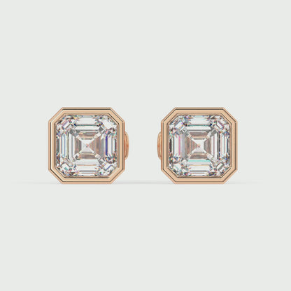 Classic Manhattan Asscher Diamond Bezel Studs