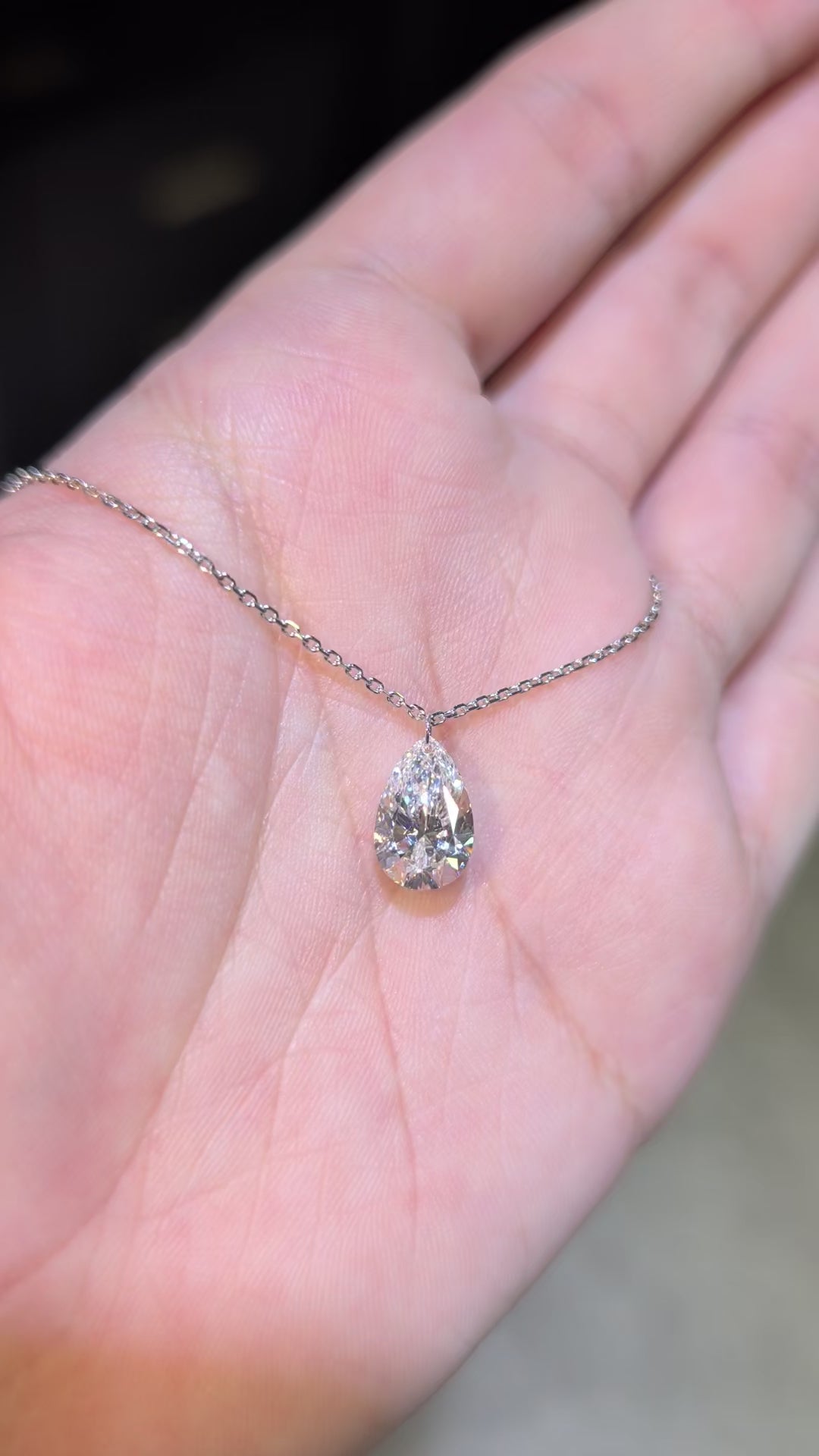 2.01 ct Pear Lab-Grown Diamond Floating Solitaire Pendant, 14K White Gold, 18" Chain