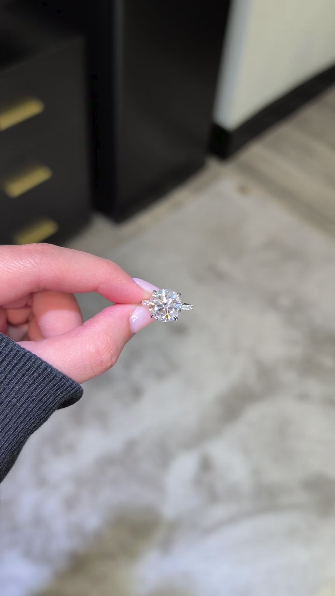 4.83 ct Round Lab-Grown Diamond Engagement Ring, Platinum - The West Village Pavé