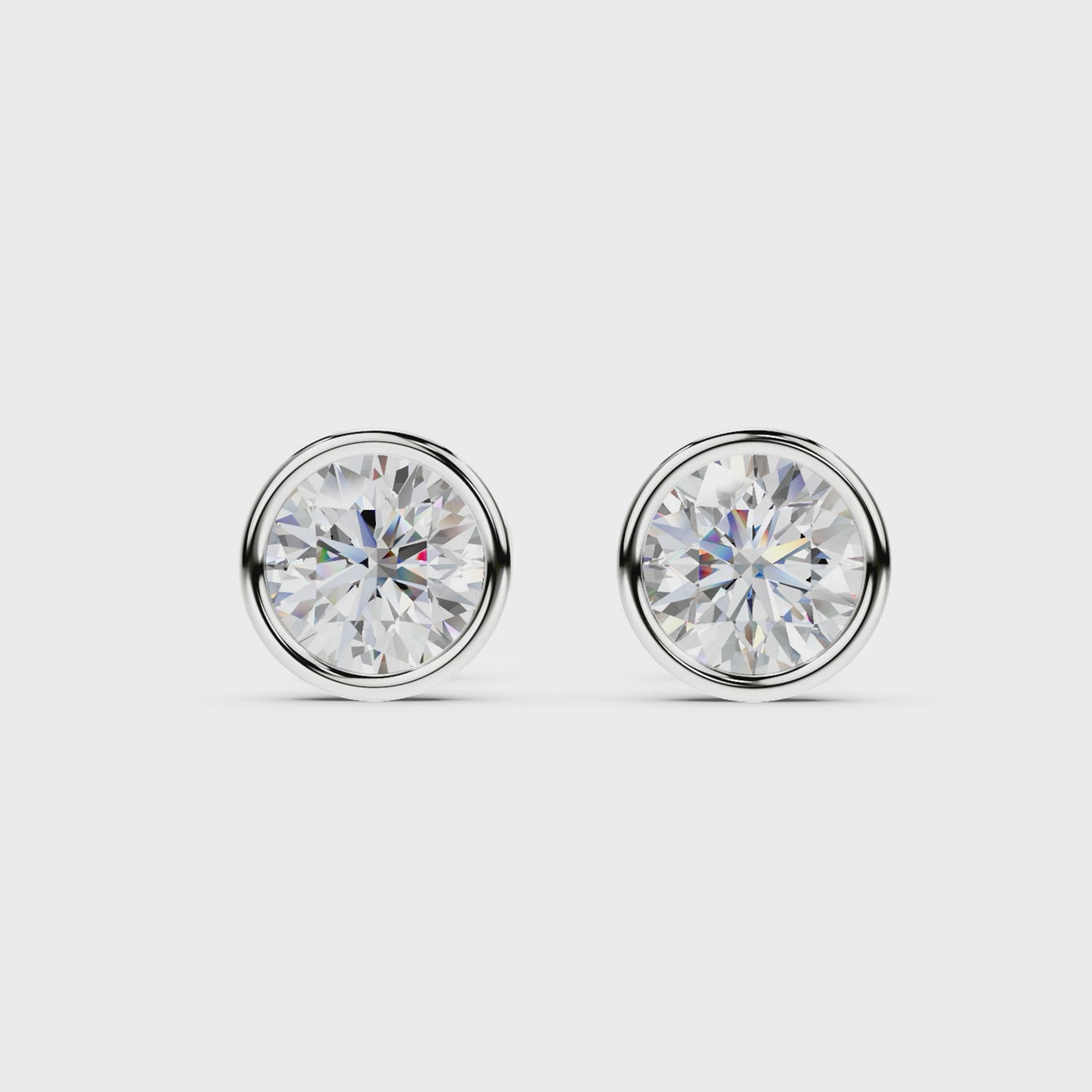 Bezel Set Martini Round Studs - White Gold - 360 view