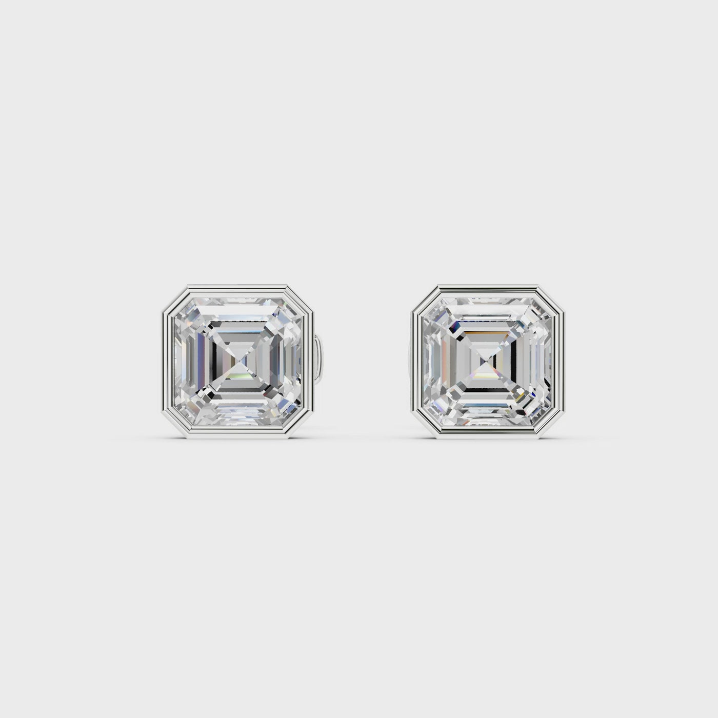 Bezel Set Martini Asscher Studs - White Gold - 360 view