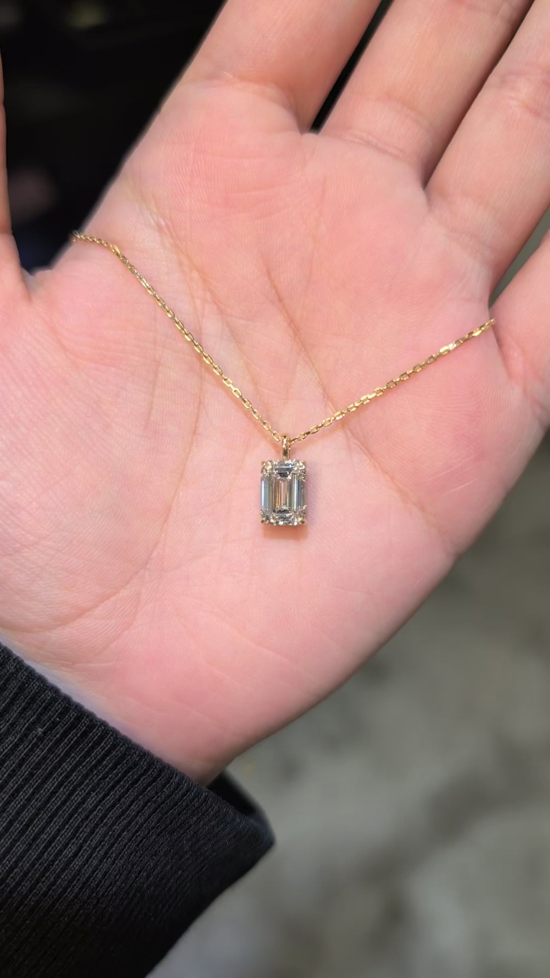 2.01 ct Emerald Cut Lab-Grown Diamond Necklace, 14K Yellow Gold - Classic Solitaire, 18"