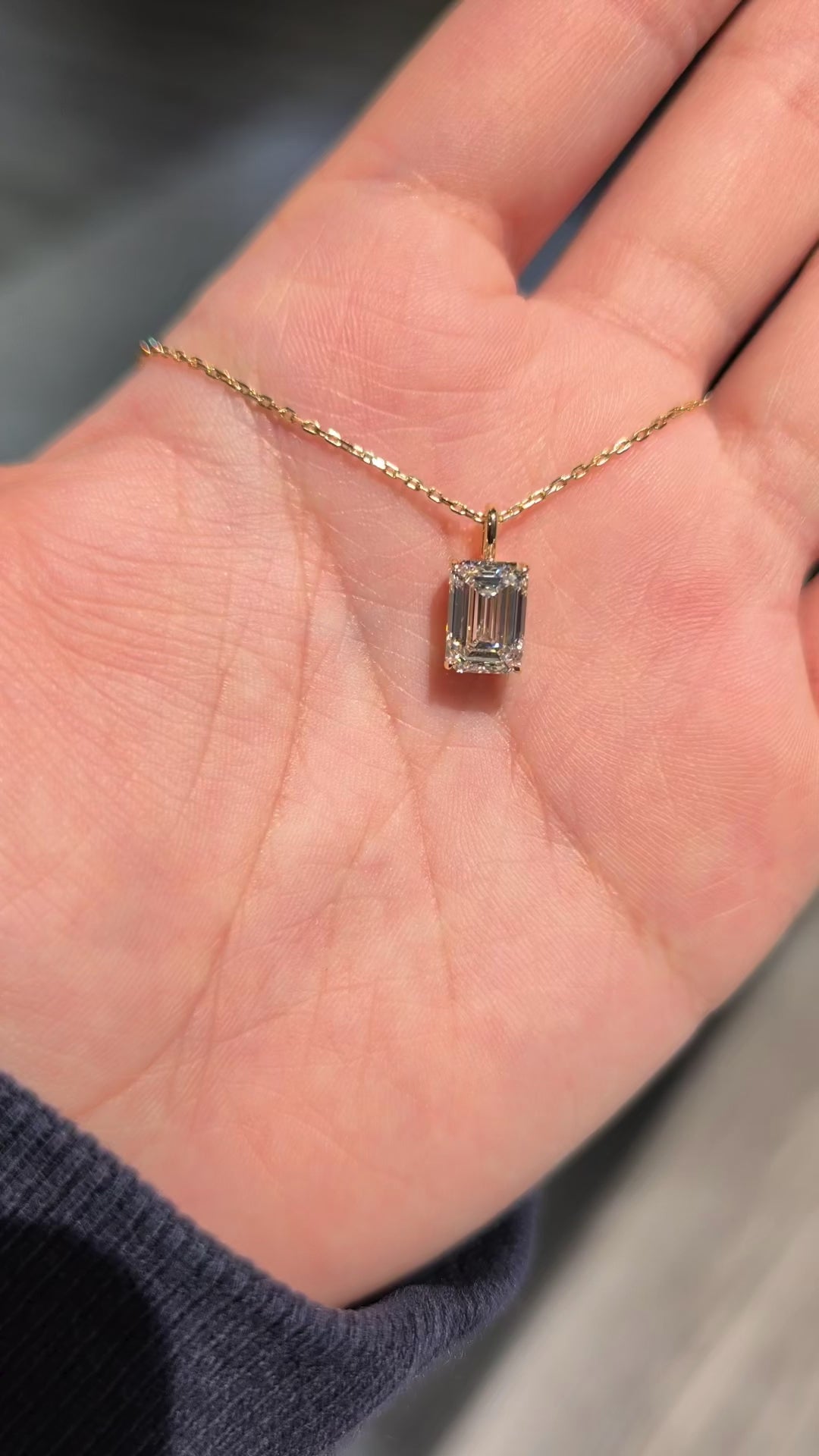 2.01 ct Emerald Cut Lab-Grown Diamond Necklace, 14K Yellow Gold - Classic Solitaire, 18"