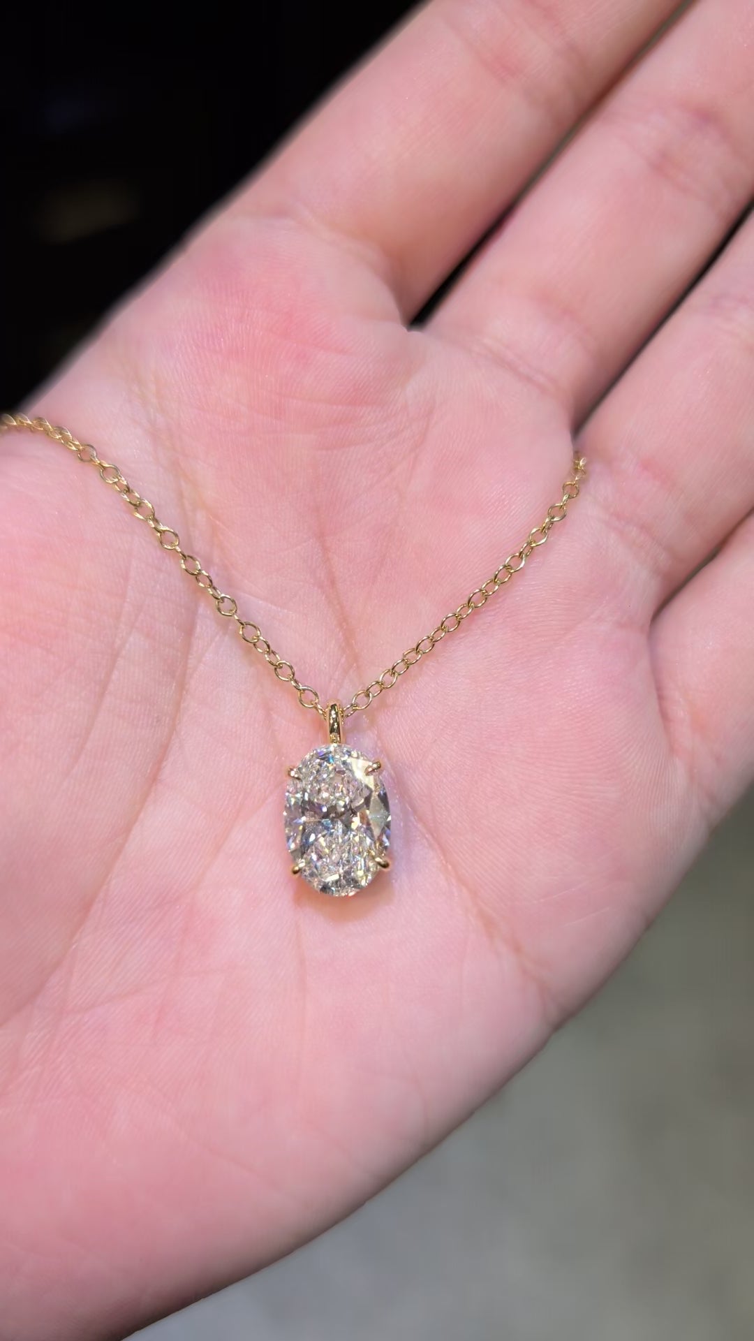 3.07 ct Oval Lab-Grown Diamond Necklace, 18K Yellow Gold - Classic Solitaire, 18" Chain