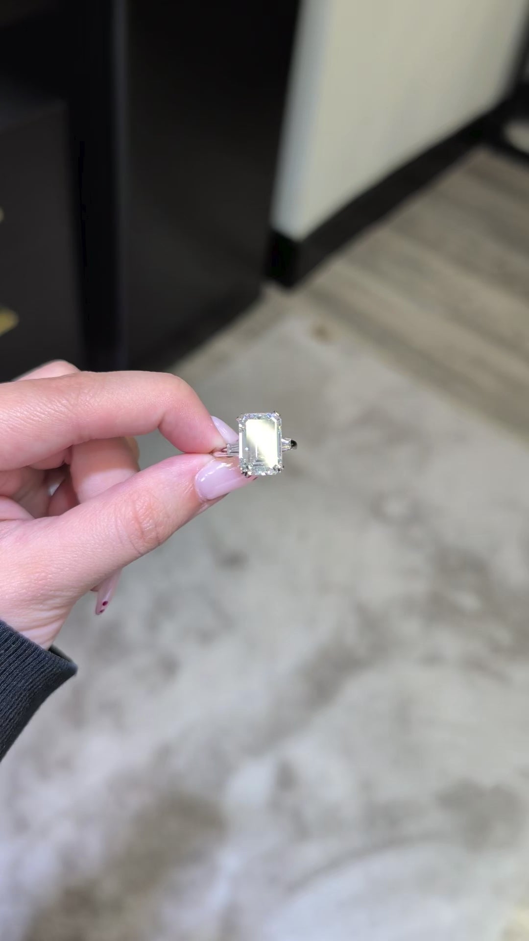 8.19 ct Emerald Cut Lab-Grown Diamond Engagement Ring, 14K White Gold - The Tribeca Three-Stone