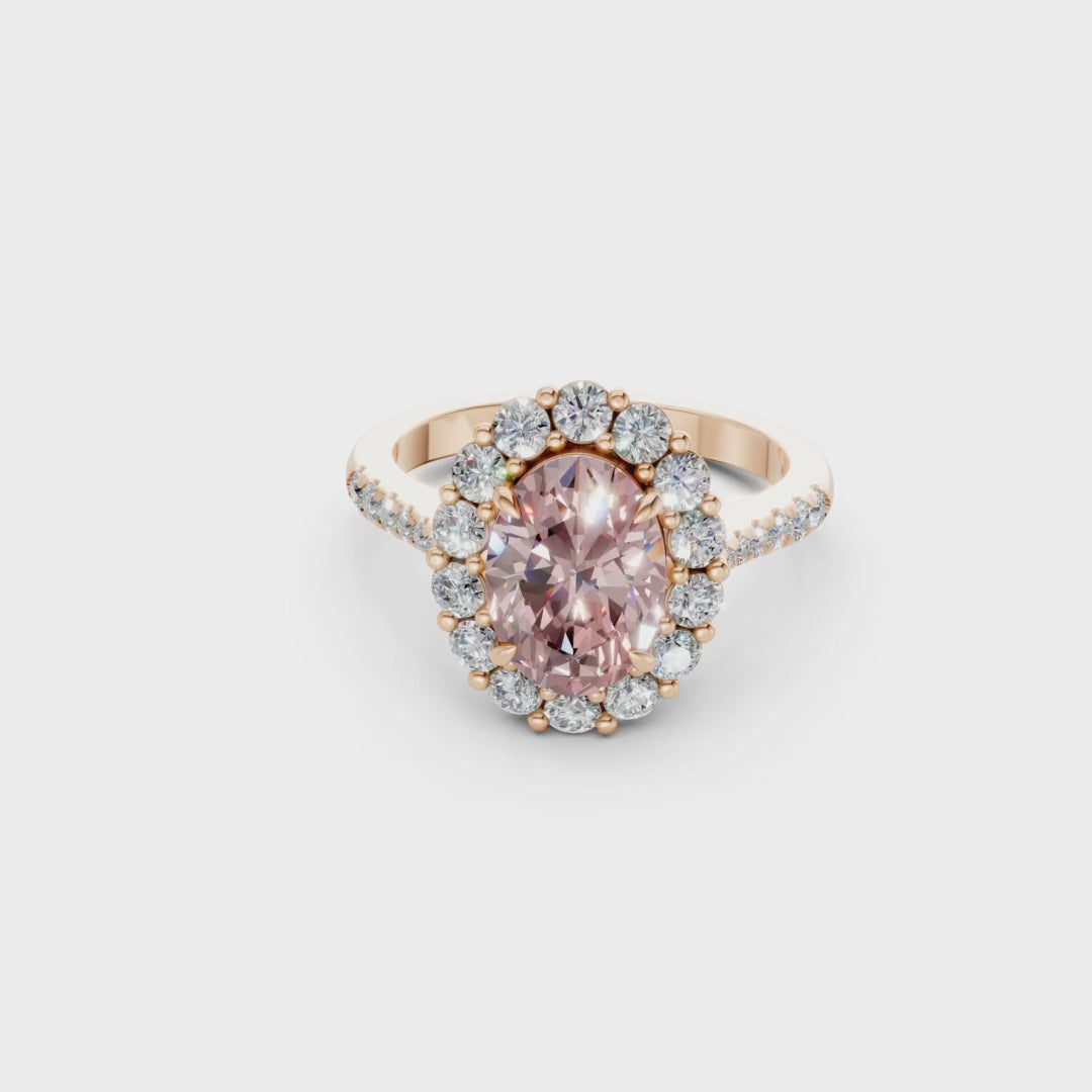 The Rose Halo Ring- 2.00ct Oval Fancy Vivid Pink, VS2