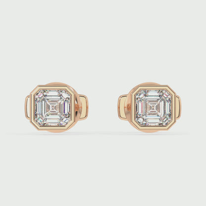 Classic Manhattan Asscher Diamond Bezel Studs