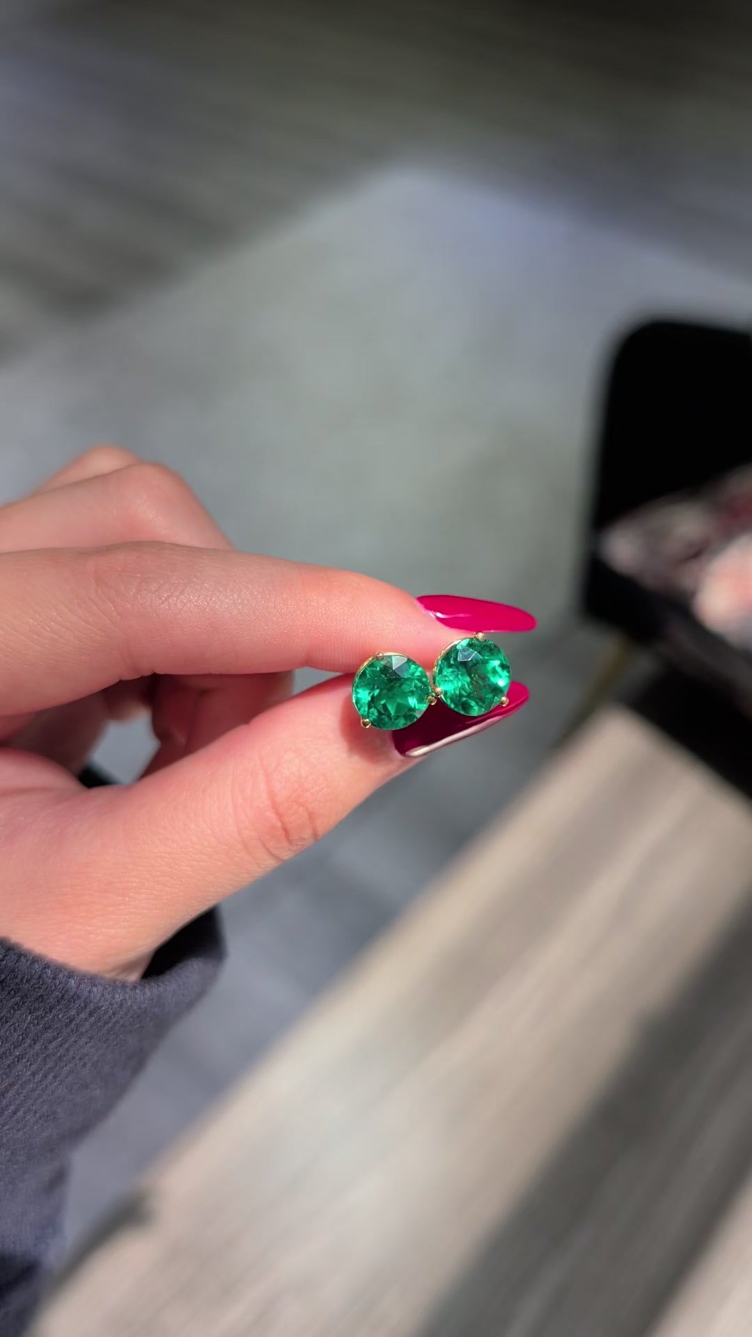 5 ct tw Round Emerald Gemstone Stud Earrings, 18K Yellow Gold - Florence 3-Prong Martini
