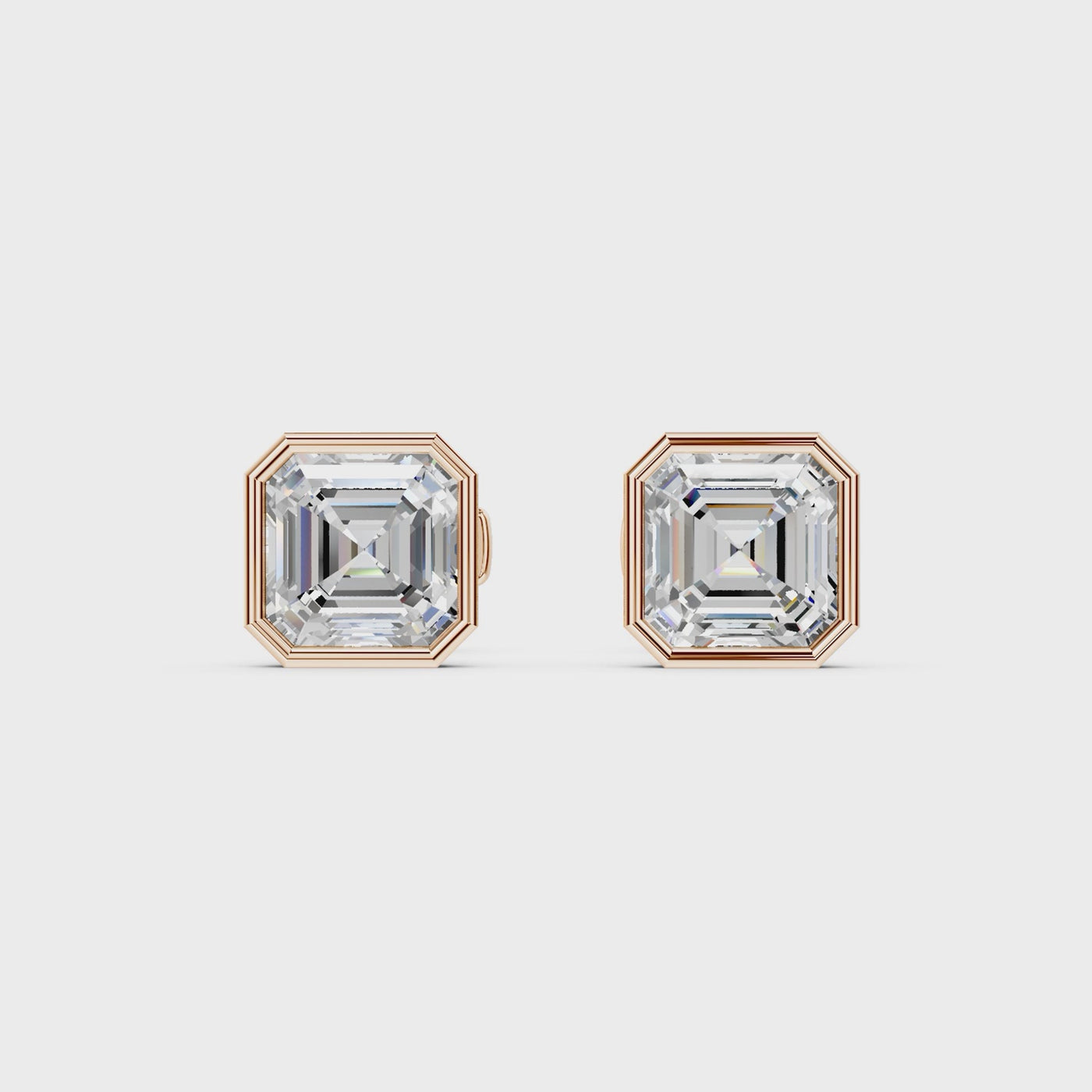 Bezel Set Martini Asscher Studs - Rose Gold - 360 view