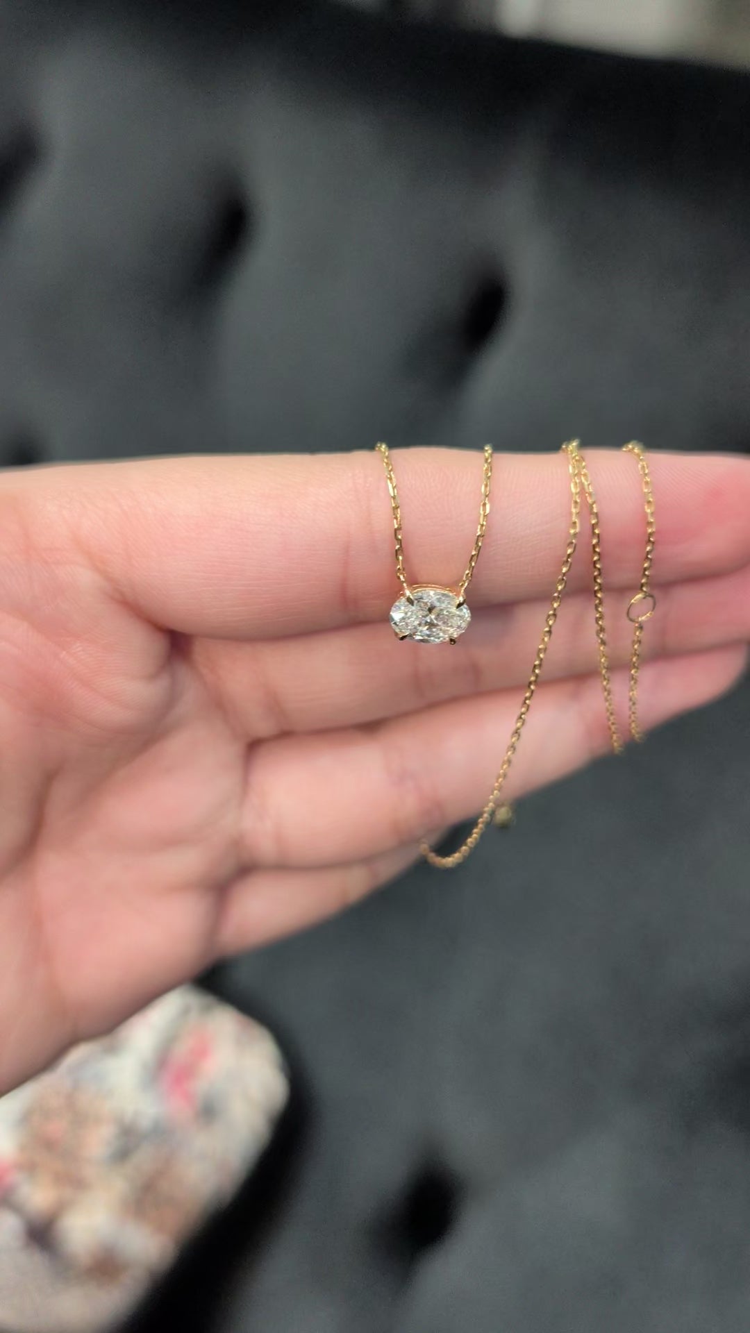 1.01 ct Oval Lab-Grown Diamond Necklace, 14K Yellow Gold - Diamond Solitaire, 18" Chain